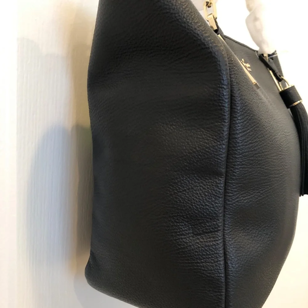 Kate Spade Vivian Tote Black Pebbled Leather Shoulder Bag Gold Chain NWT